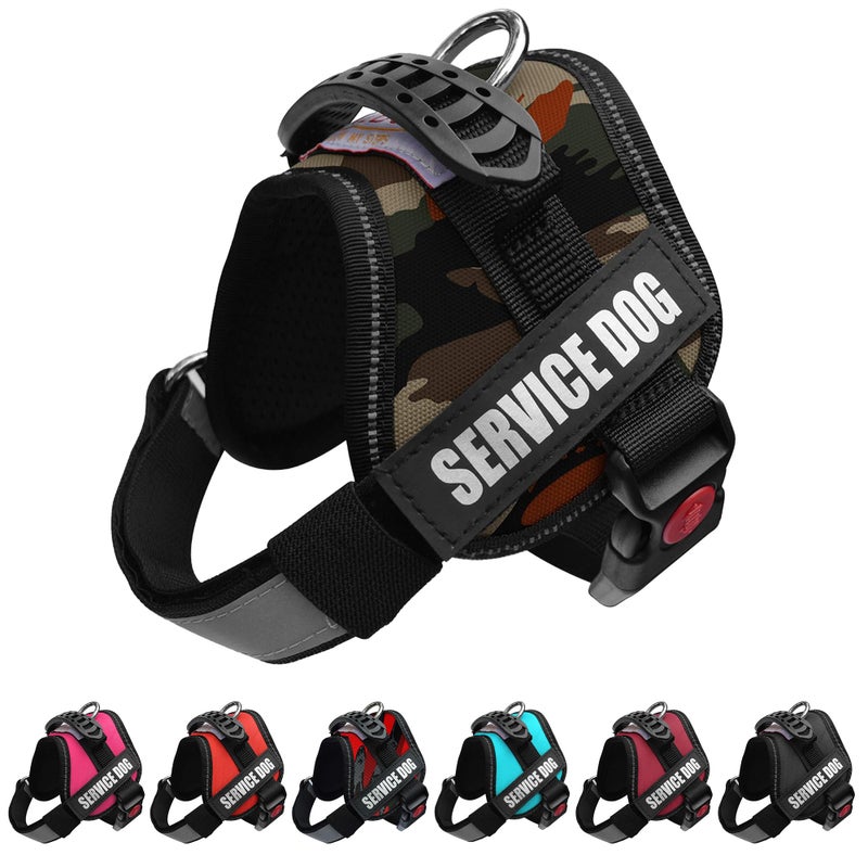 ALBCORP Service Dog Vest Harness â€“ Reflective, No-Pull Harness with Handle & Comfy Mesh Padding â€“ Sizes XXS-XL for Puppies, Small & Large Dogs â€“ 2 Removable Service Patches Included (XXS, Green Camo) - Image 1